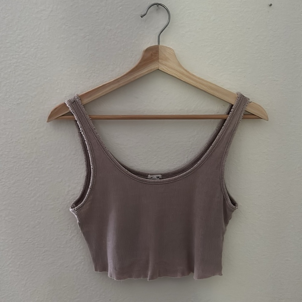 Garage Blue and White Ribbed Crop Tank Top